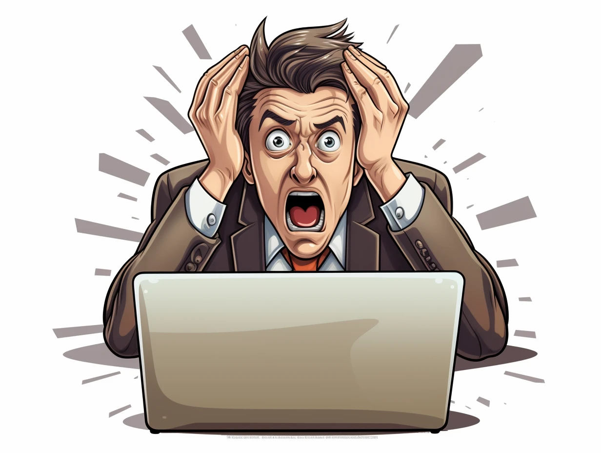 Cartoon of a man going crazy because of poor search rankings